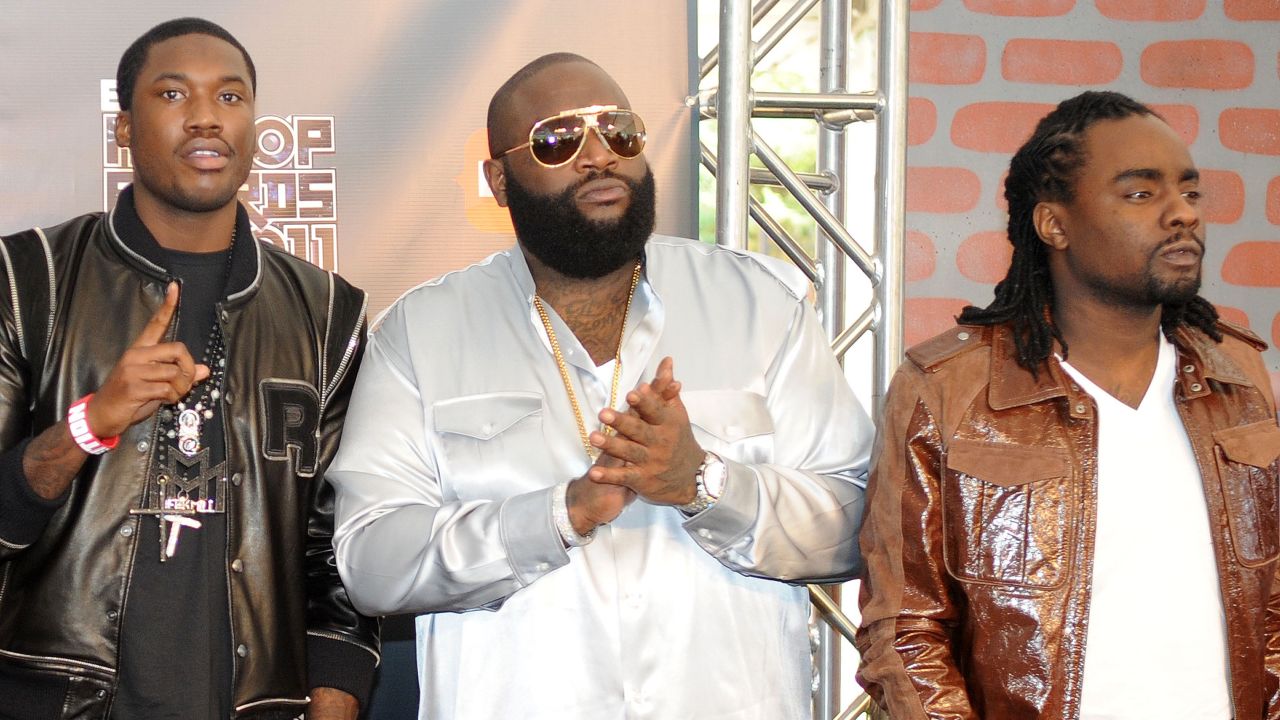 Rick Ross (center) at the BET Hip Hop Awards in Atlanta earlier this month with Meek Mill (left) and Wale.