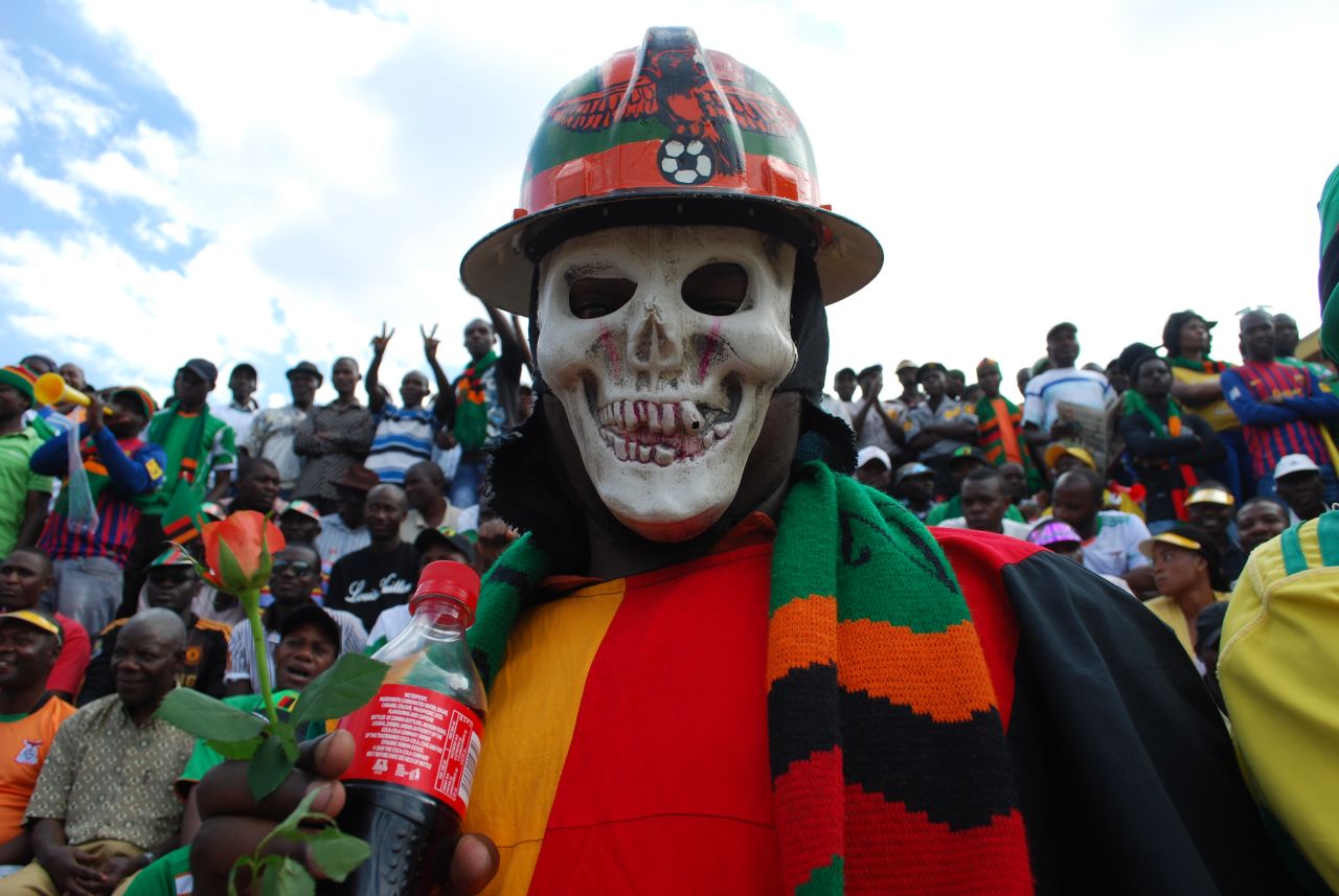Zambia's fans gather at the Nchanga Stadium hours before kick off. The sound of vuvuzelas is deafening.