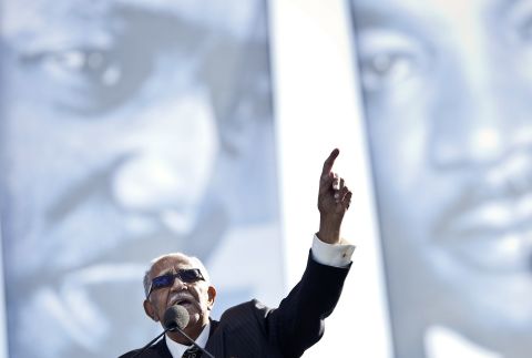 The Rev. Joseph Lowery speaks during the ceremony on the National Mall.  Other speakers at the dedication included the Rev. Al Sharpton; actresses Cicely Tyson, Diahann Carroll and 12-year-old Amandla Stenberg; and Marian Wright Edelman, founder and president of the Children's Defense Fund.