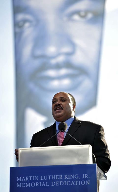 Martin Luther King III, King's eldest son, pays tribute to his father at the dedication ceremony.