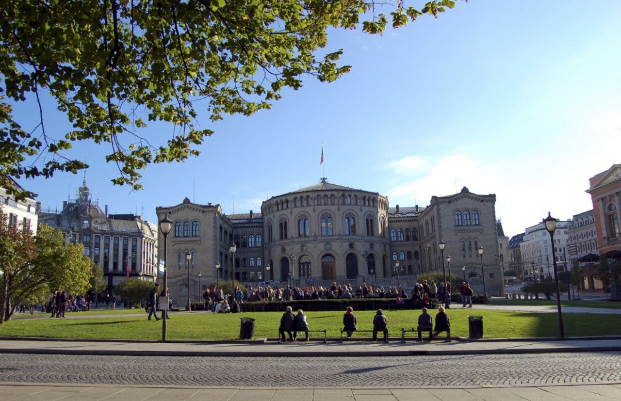 Protesters gather outside a government building in Norway for Occupy Oslo on Saturday.