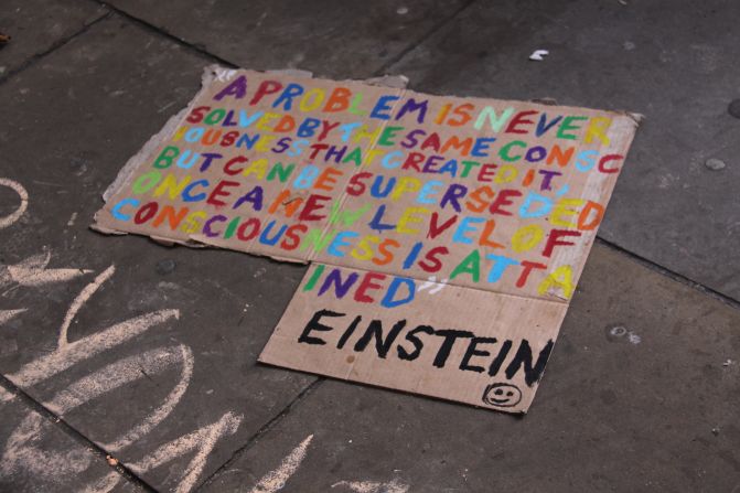 Home-made placard at the Occupy London protest outside St Paul's Cathedral.
