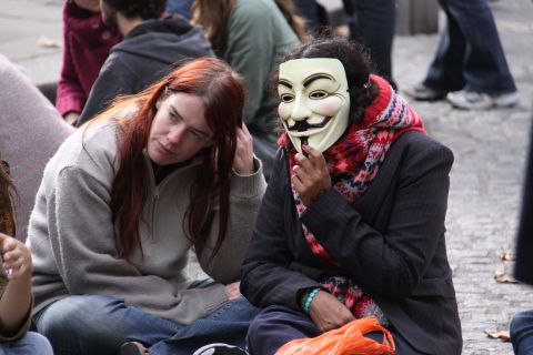 Another protester sports the mask, made famous by the film "V for Vendetta," at the Occupy London demonstration at St Paul's Cathedral.