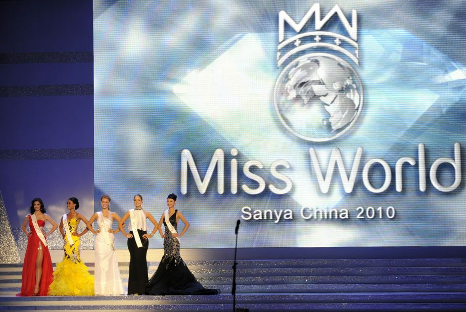 The Miss World 2010 Beauty Pageant finals at the Beauty Crown Theatre in the southern Chinese resort town of Sanya on October 30, 2010. Sanya has hosted the Miss World pageant five times in the past decade.