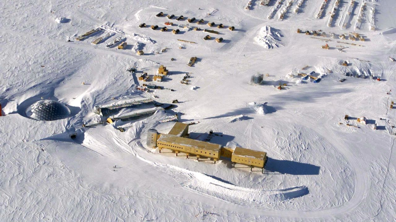 This photo dated October 2002 shows an aerial view of US Amundsen-Scott South Pole Station in Antarctica where Renee-Nicole Douceur has been stranded. 