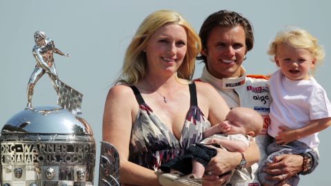 Dan Wheldon with his wife, Susie, and sons Oliver and Sebastian during the Indianapolis 500 trophy presentation in May.