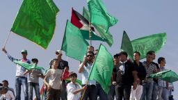 Palestinians celebrate the prisoner swap deal between Israel and Hamas on Tuesday, October 18.  Israeli soldier Gilad Shalit was released Tuesday morning in exchange for 1,027 Palestinian prisoners.