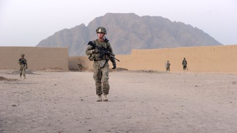 A U.S. soldier on patrol in Kandahar province in Afghanistan
