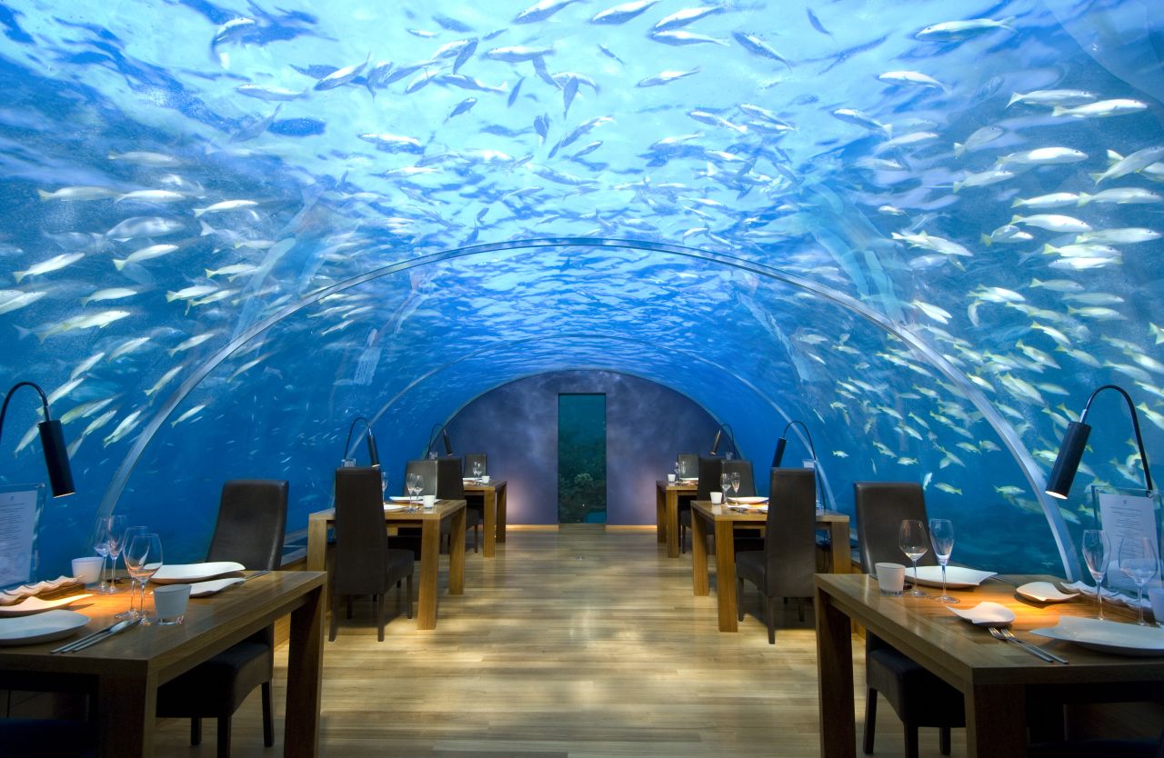 <strong>Underwater restaurant: </strong>There are only 12 seats at Conrad Maldives' Ithaa undersea restaurant, and all of them have equally fantastic views of the ocean overhead.