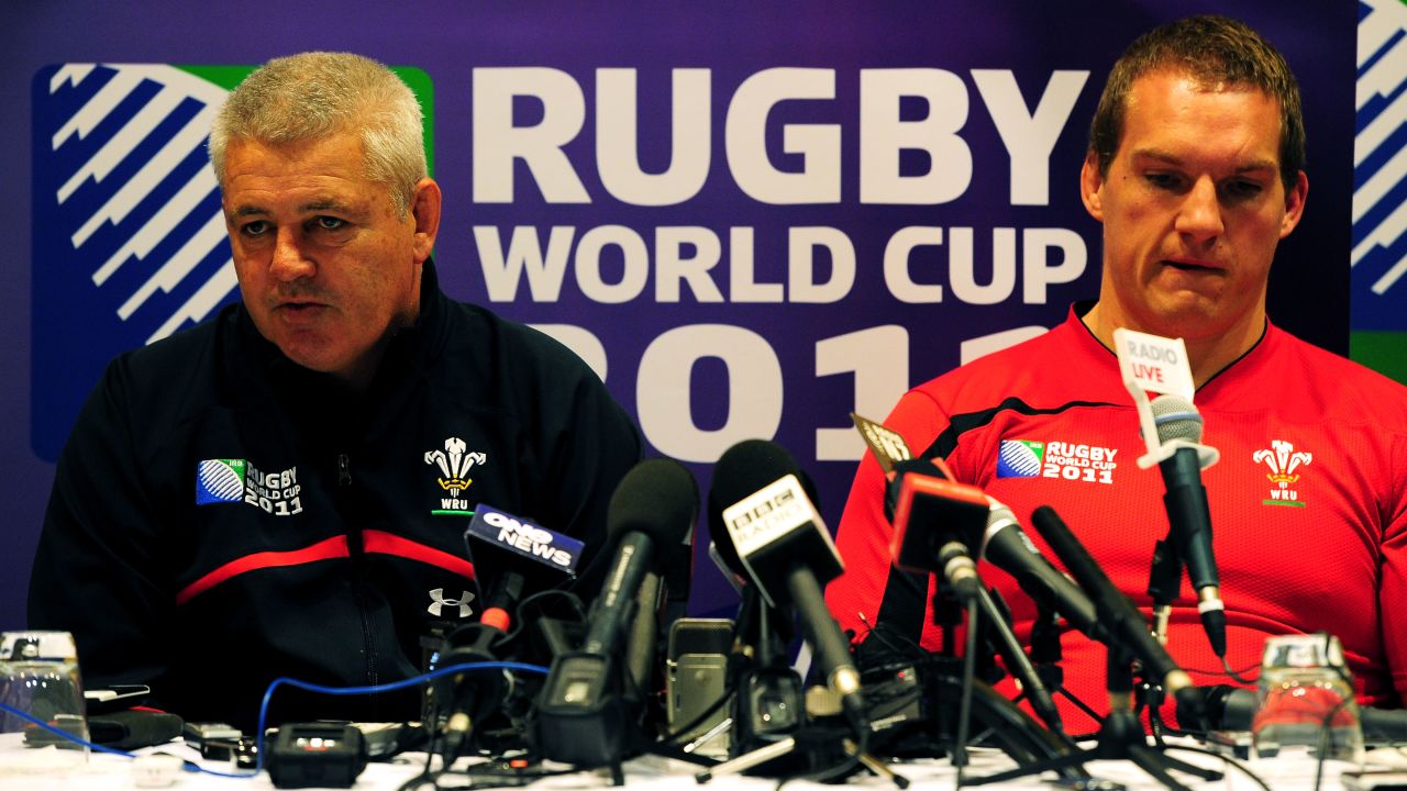 Wales coach Warren Gatland, left, alongside Gethin Jenkins, who will captain his country on Friday.