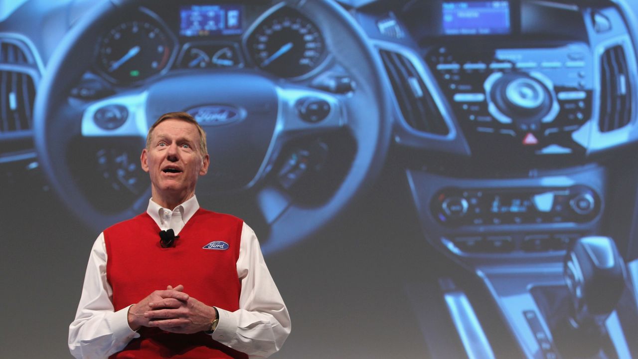 Alan Mulally, CEO of Ford Motor Co., presents the new Ford Sync system on March 1, 2011 in Hanover, Germany.