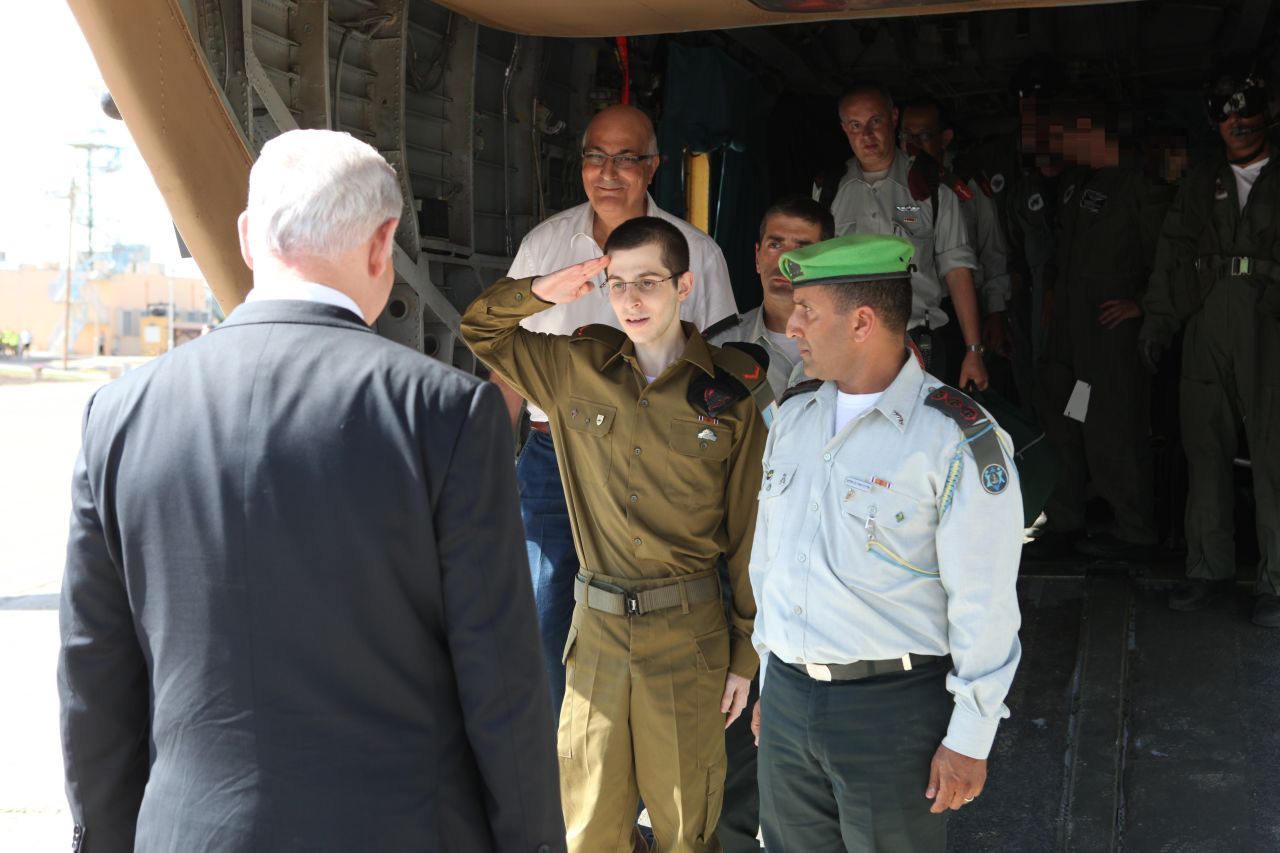Shalit salutes Israeli Prime Minister Benjamin Netanyahu on Tuesday.