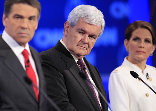 Former House Speaker Newt Gingrich, center, cautioned his rivals in the end to refocus their rhetoric or risk trivializing the campaign.