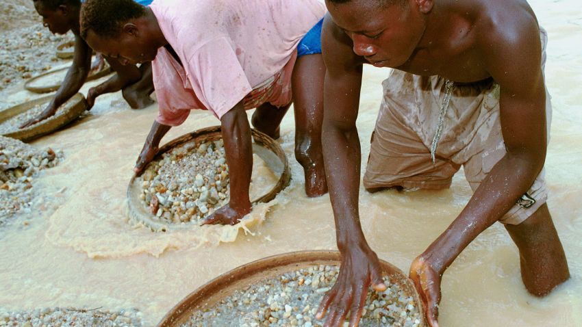 Workers pan for diamonds in a mine near Kenema, Sierra Leone, in June 2001. Diamonds were the main issue in the west African country's decade-long tumultuous civil war.