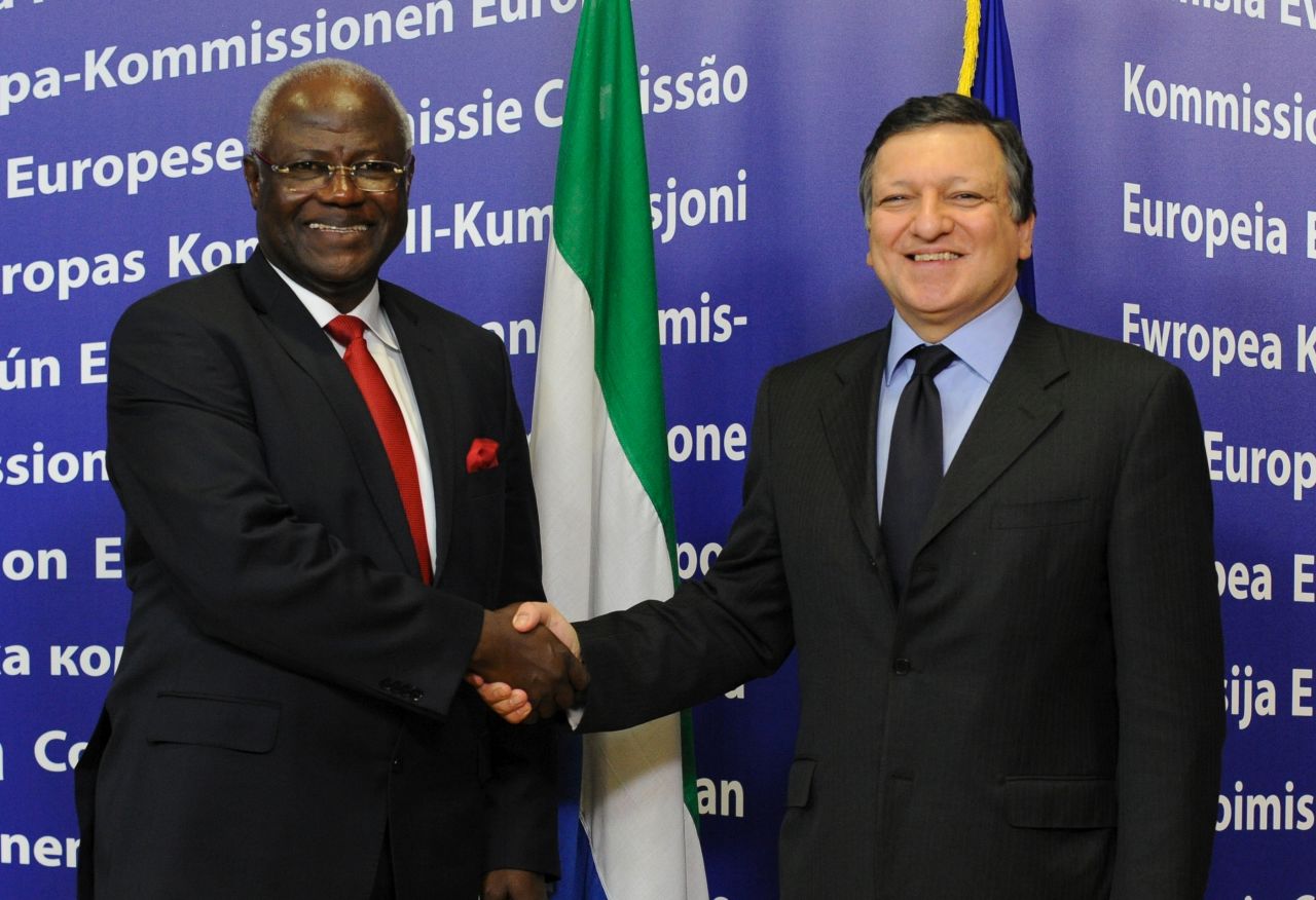 Koroma says Sierra Leone is today ready for business. Here, he is seen with the president of the European Commission, Jose Manuel Barroso, before their bilateral meeting in February 2011 in Brussels.