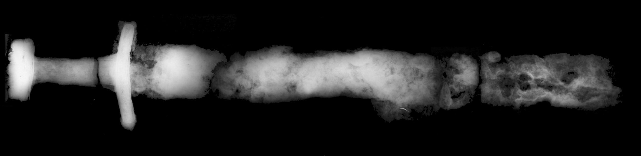 The man was buried with his shield and an ax, and his sword -- seen here in an x-ray image.