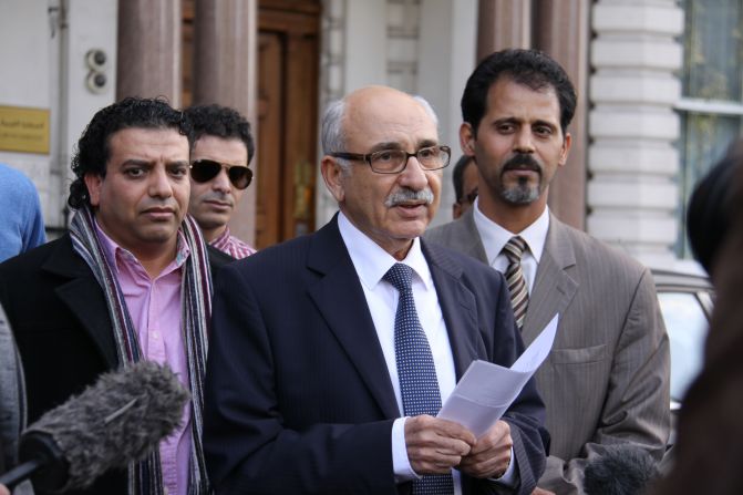 Libya's ambassador to the UK, Mahmoud Al Nacua, read a statement to the crowd, confirming the death of Gadhafi, and announcing "Today Libya's future begins."