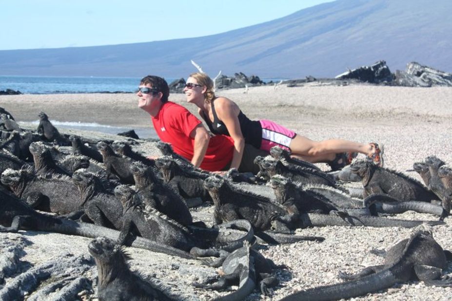 Alex Price, 29, of Reston, Virginia, went to the Galapagos Islands with his wife for their honeymoon in 2010. Here, they bask in the sun as iguanas do. Iguanas are commonly found on the islands, so much so that some consider them a nuisance. The couple spent roughly half their trip on a boat "floating around the islands" and the other portion staying at the Royal Palms Hotel. Price says they made sure to visit the Charles Darwin Research Station on Santa Cruz Island.