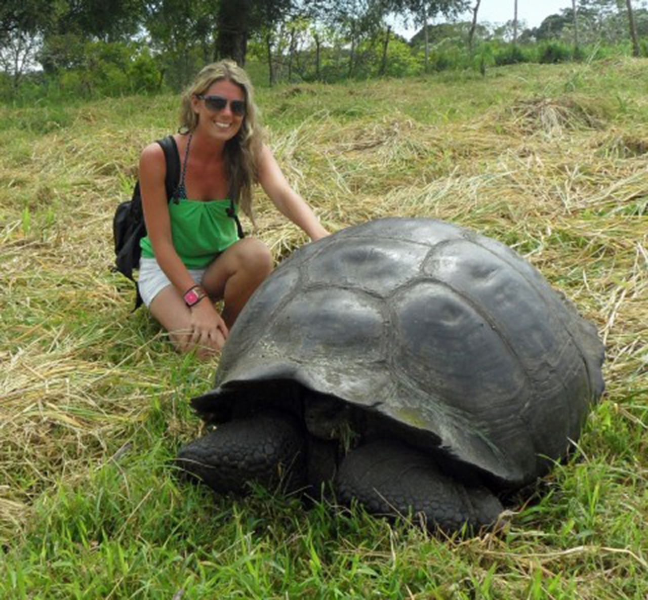 Christina Taylor of Del Mar, California, poses with a giant Galapagos tortoise. She says she found great adventure and many animal sightings, as well as great food, while visiting the Galapagos Islands. "The Galapagos Islands were just as amazing as I had expected! I saw the majority of animal species I had sought out to see. ... By far, the best part of getting to see all of these species, was that none of them had any fear towards humans. Sea lions would swim right up to you, birds would land right on you, and most wouldn't even move if they were in your way."