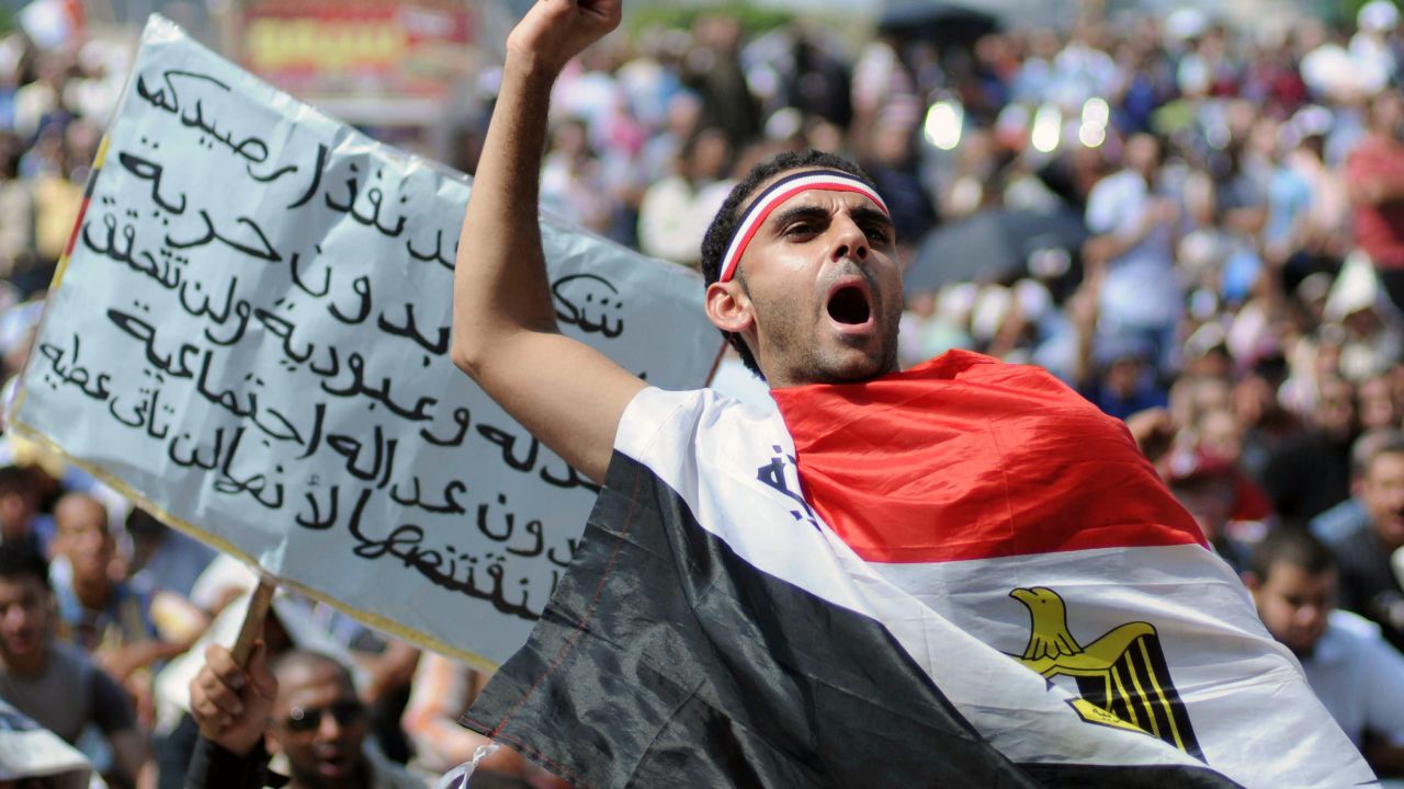 An Egyptian protester shouts slogans in Cairo during a rally amid anger over the military rulers' handling of the transition. 