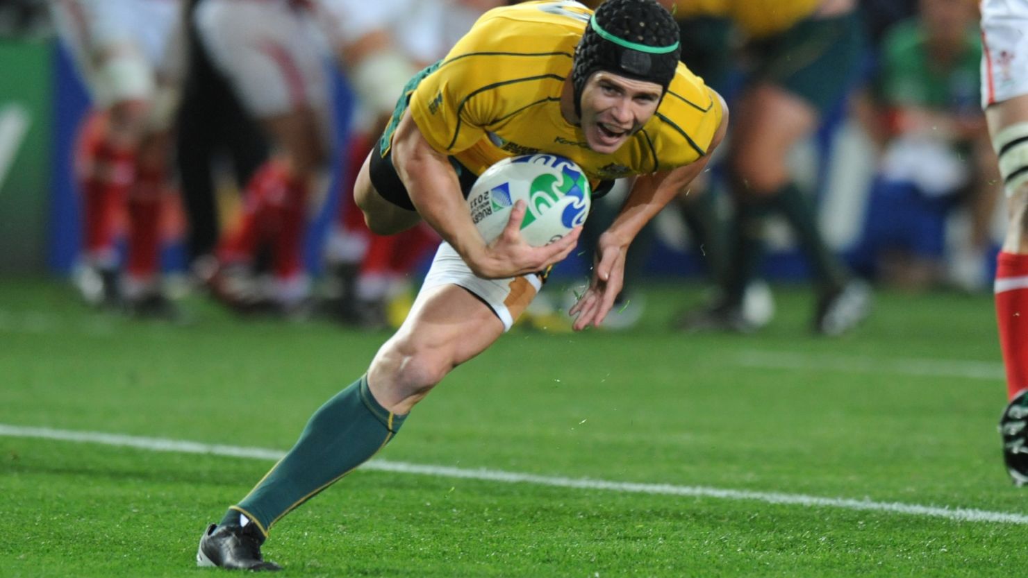 Berrick Barnes touches down for the first try of the match during Australia's 21-18 defeat of Wales.