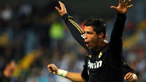Cristiano Ronaldo celebrates on his way to a first half hat-trick for Real Madrid