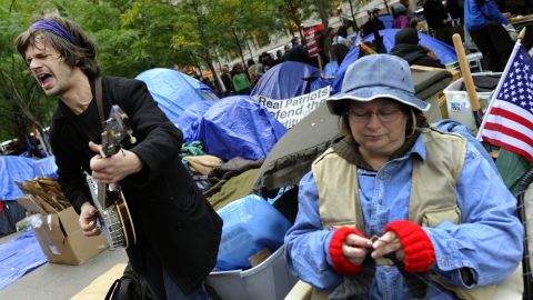 Occupy Wall Street demonstrators continue their protest at Zuccotti Park in New York on October 23.