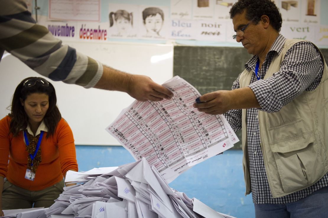 National election observers help counting votes in Tunis on October 23, 2011.