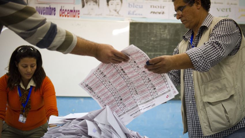 National election observers help counting votes in Tunis on October 23, 2011.