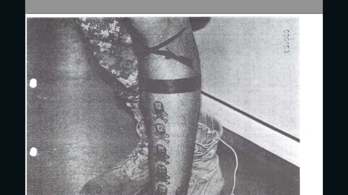 This photo from the U.S. Army shows Sgt. Calvin Gibbs' tattoos that are suspected to represent his "kills."