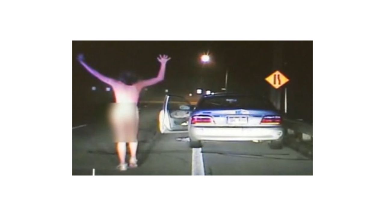 A half-naked woman is caught on dashcam video after a high speed chase. |  CNN