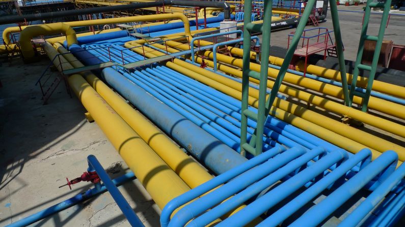 There are many interlinked oil platforms, piping Azeri oil and gas to the surface.