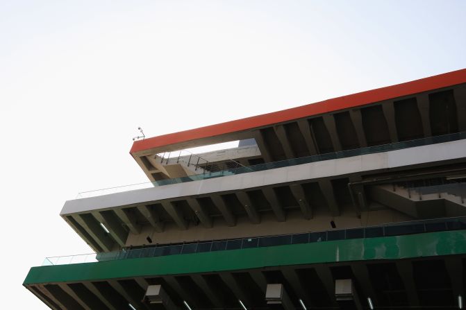 The so-called "stairway to heaven" at the Race Control building has caused some bemusement -- the staircase goes off the edge of the roof.