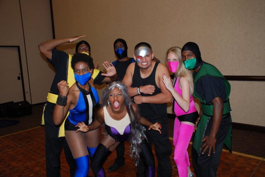 Kendra Murray of Huntsville, Alabama, and her salsa dance team spiced up a Halloween party with these "Mortal Kombat" costumes she made. The team ended up winning best group costume at a Halloween salsa party.