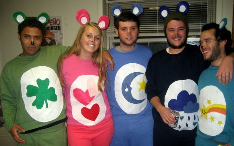 When Kelsey Steller of Boone, North Carolina, was thinking about a group costume last year, she originally suggested more "manly" ideas because she was the only girl, but the guys insisted on being Care Bears. She says the costumes came in handy because "they were really warm; we live in the mountains and it snowed that night."