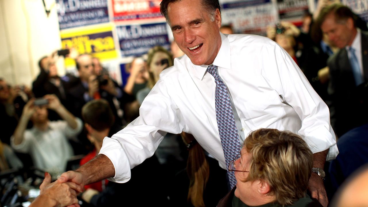 Gov. Mitt Romney, seen by many as the frontrunner of the GOP candidates, shakes hands with a supporter in Virginia last week.