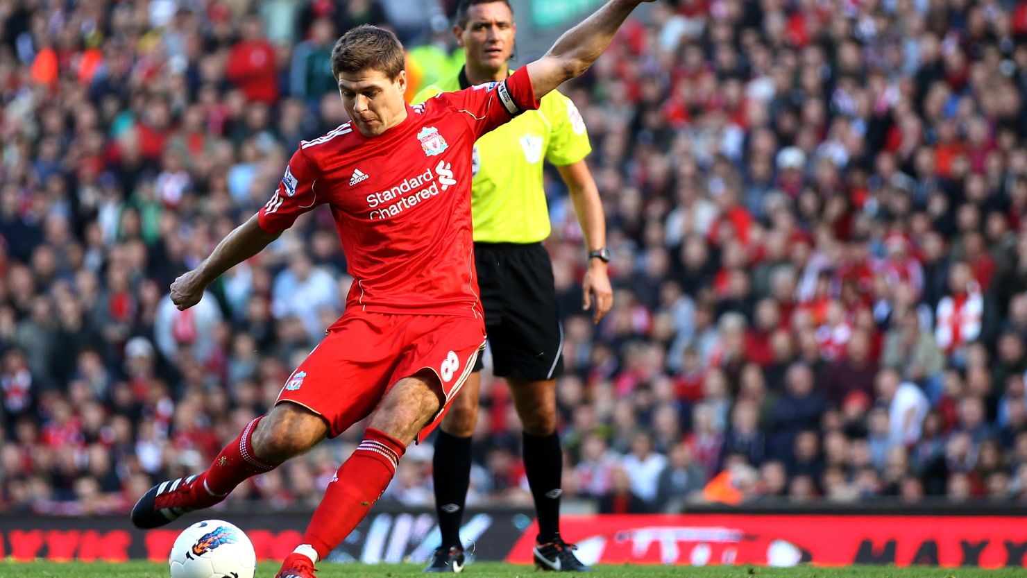 Steven Gerrard scored his first goal of the season in Liverpool's 1-1 draw with Manchester United on October 15.