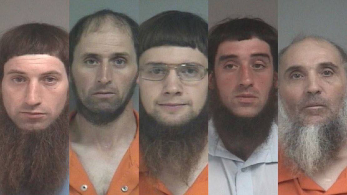 From left, Daniel Mullet, Johnny Mullet, Lester Mullet, Eli Miller and Levi Miller are among those on trial.