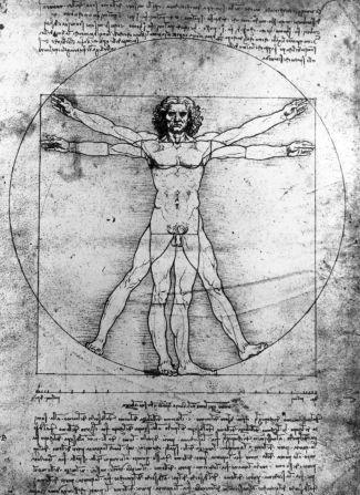 Da Vinci's world-renowned late 15th century drawing is considered a fine example of the Renaissance period's blend of art and science. It is based on the correlation of ideal human proportions and geometry described by ancient Roman architect Vitruvius. 