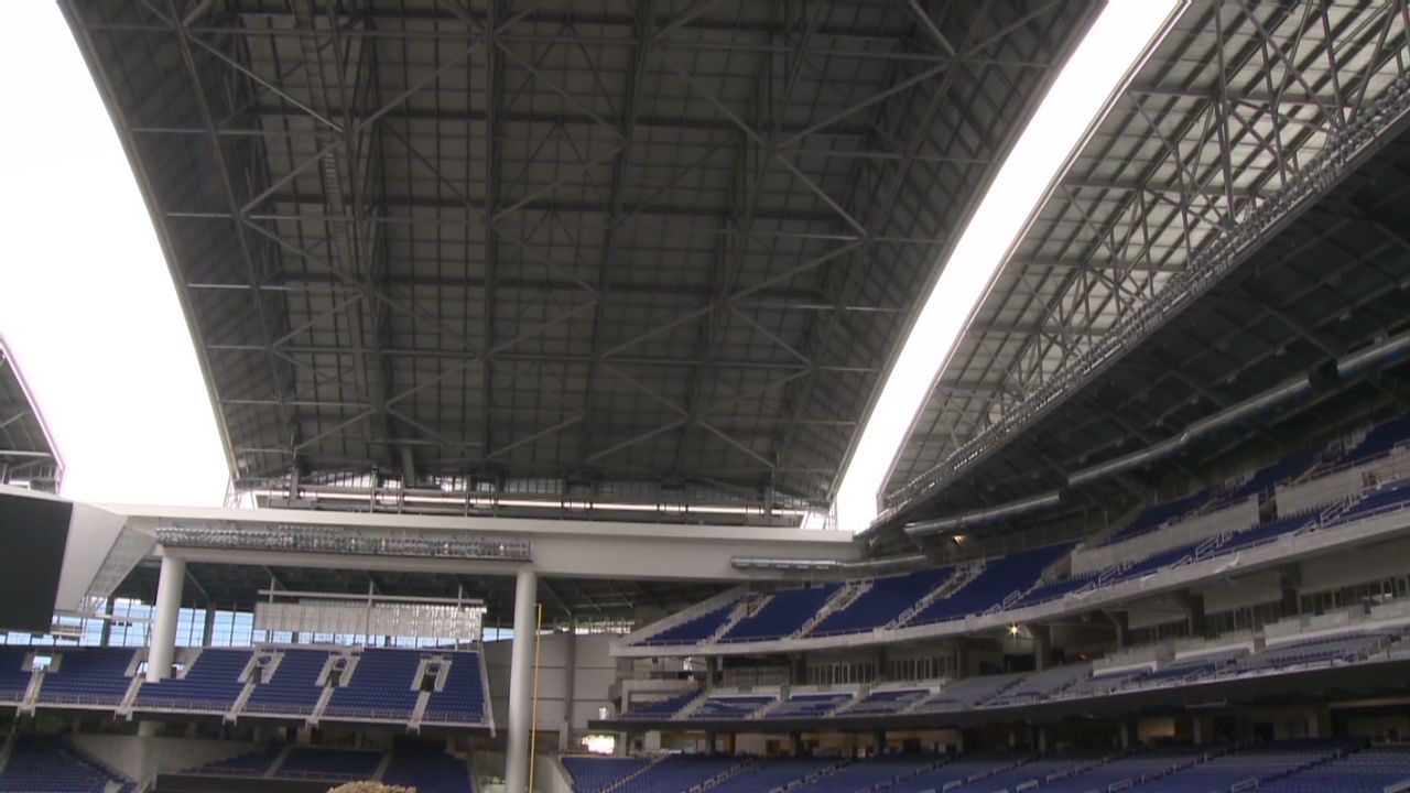 Aerial shot of Marlins Park Stadium roof, Stock Video