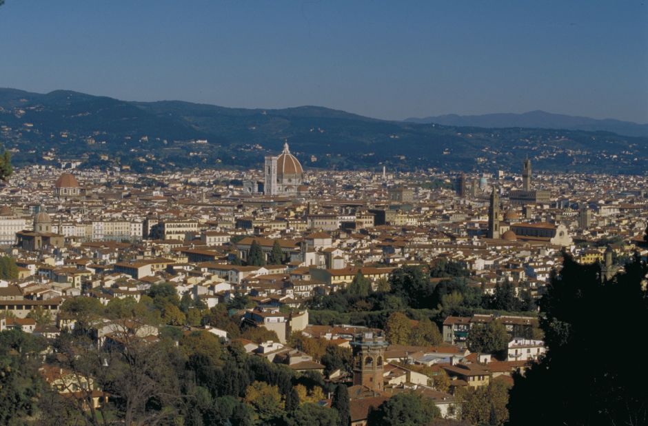 Considered the birthplace of the Renaissance, Florence's skyline is punctuated by the iconic rooftops of historic buildings. The most recognizable is the large terracotta dome of Basilica di Santa Maria del Fiore, Florence's cathedral, commonly known as the Duomo.