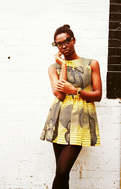 A model displays a dress from the collection of Ugandan designer, Gloria Wavamunno. 