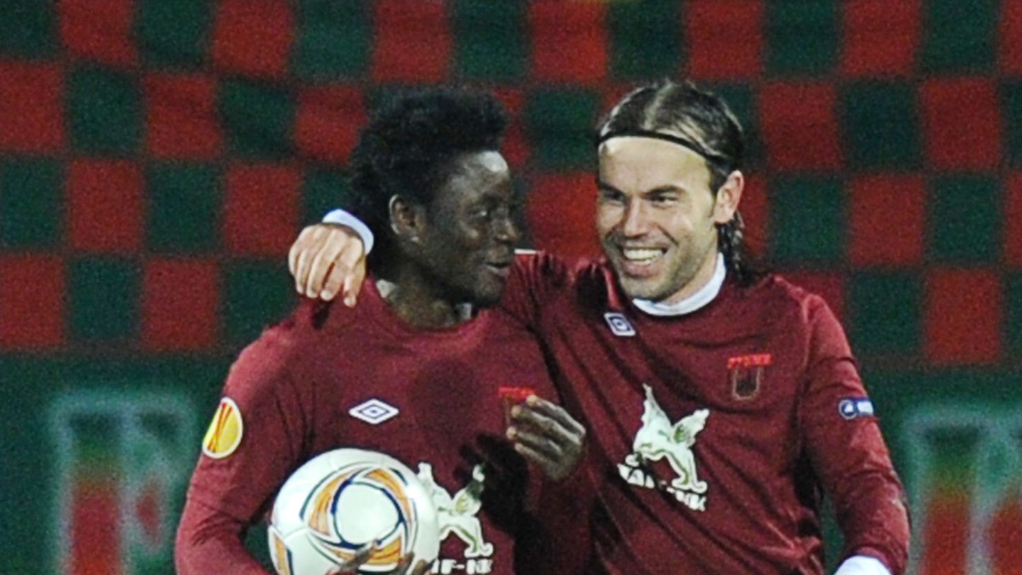 Bebras Natcho (right) celebrates with Obafemi Martens after scoring the winning goal against Tottenham