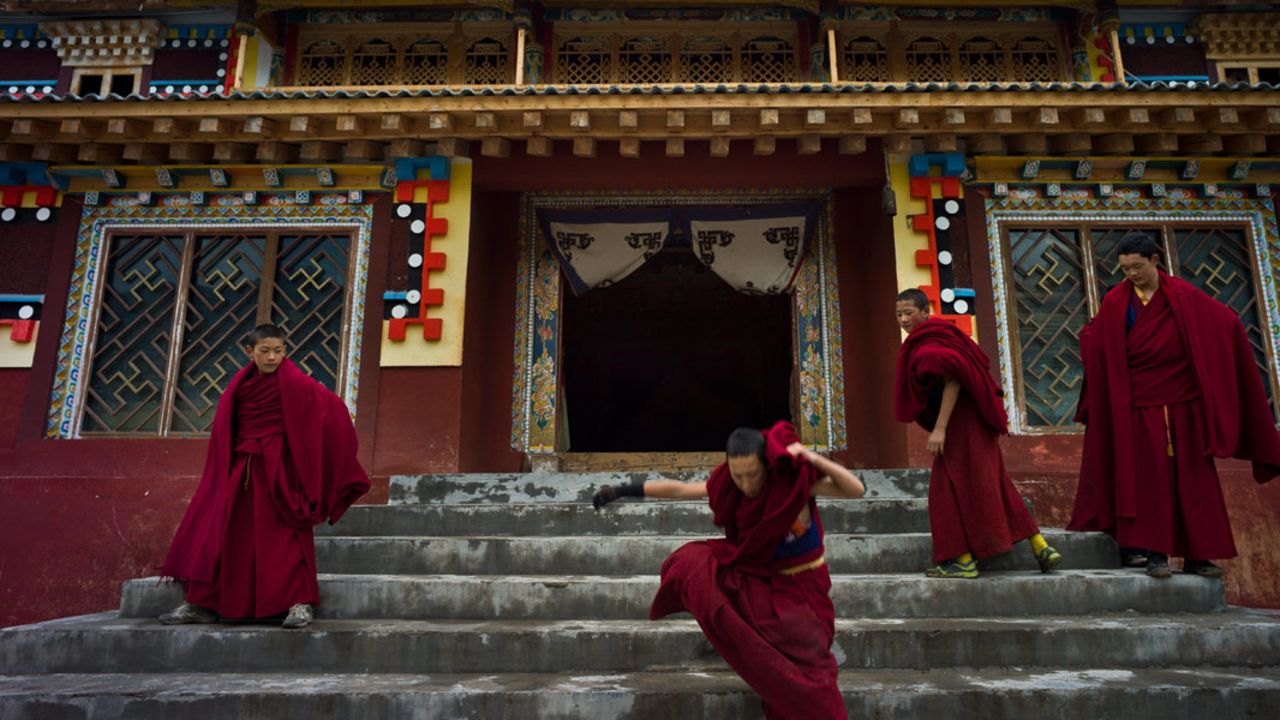 Buddhist monks at a monastery in Shanba township, one of many in China's restive southwestern Sichuan province.