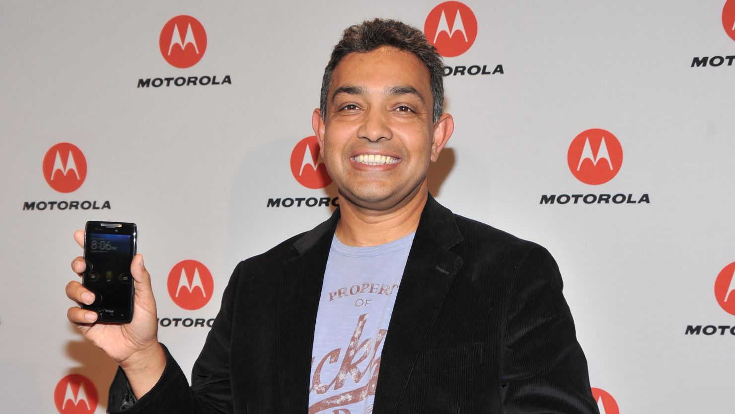 Motorola Mobility CEO Sanjay Jha celebrates the upcoming Droid Razr before the company joins Google.