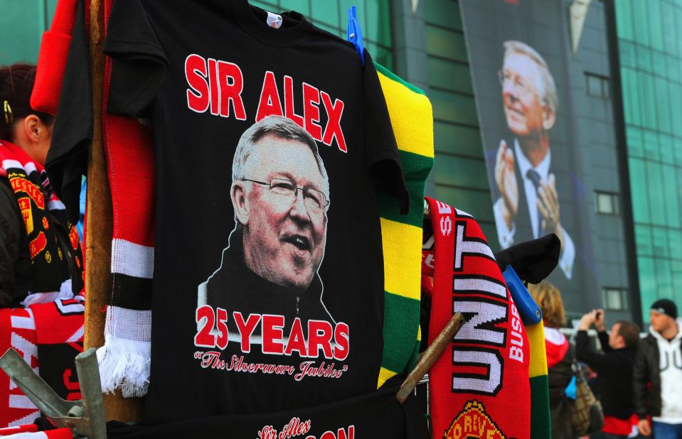 United fans commemorated Ferguson's achievements, which include 12 English titles and two European Champions League crowns since his arrival on November 6, 1986. 