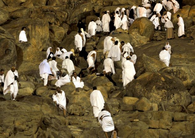 Muslim piligrims gather on Mount Arafat on Friday in Mecca.