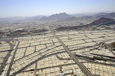 Tens of thousands of pilgrims occupy tents in Mina, near Mecca, Saudi Arabia, on Monday, November 7, during the annual Hajj pilgrimage rituals. 