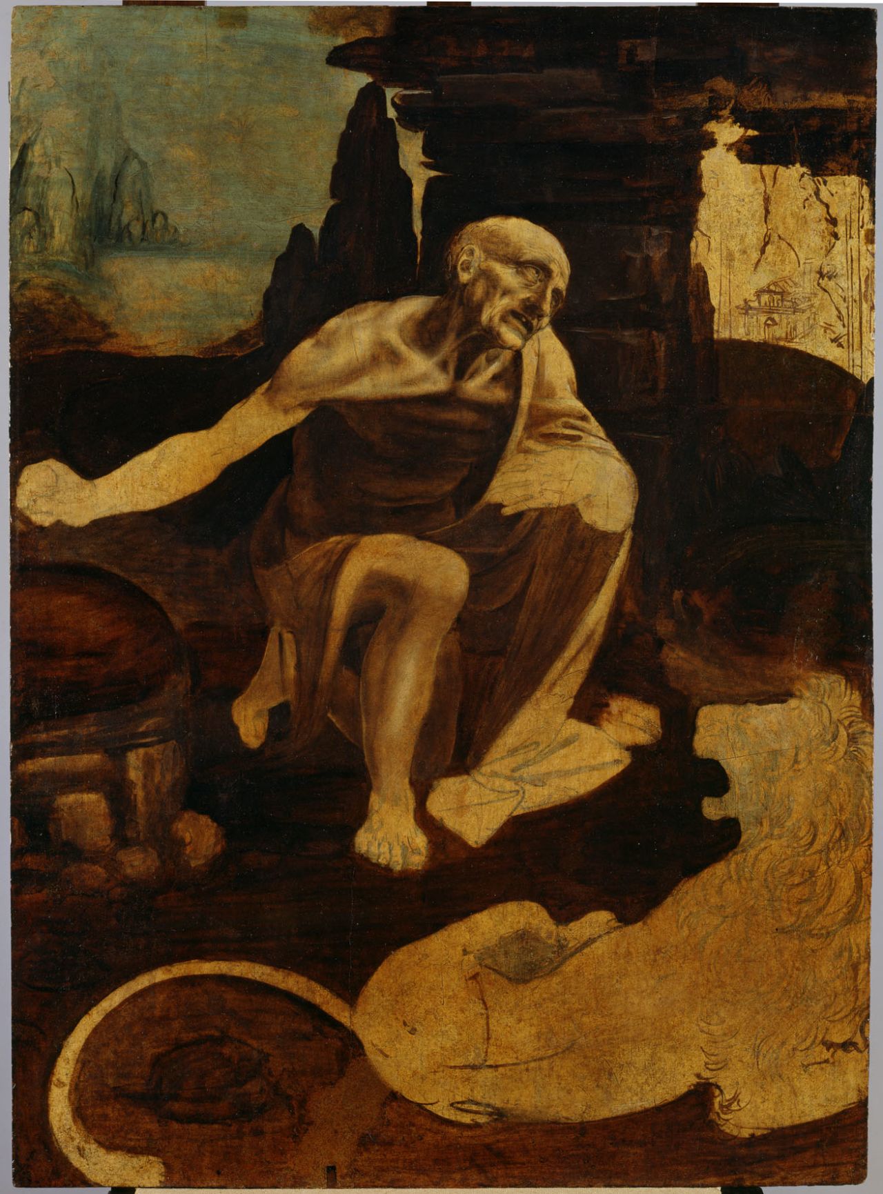 The exhibition at London's National Gallery features nine paintings by Leonardo da Vinci as well as numerous drawings. Pictured is the unfinished painting, "Saint Jerome" (c.1488-90).