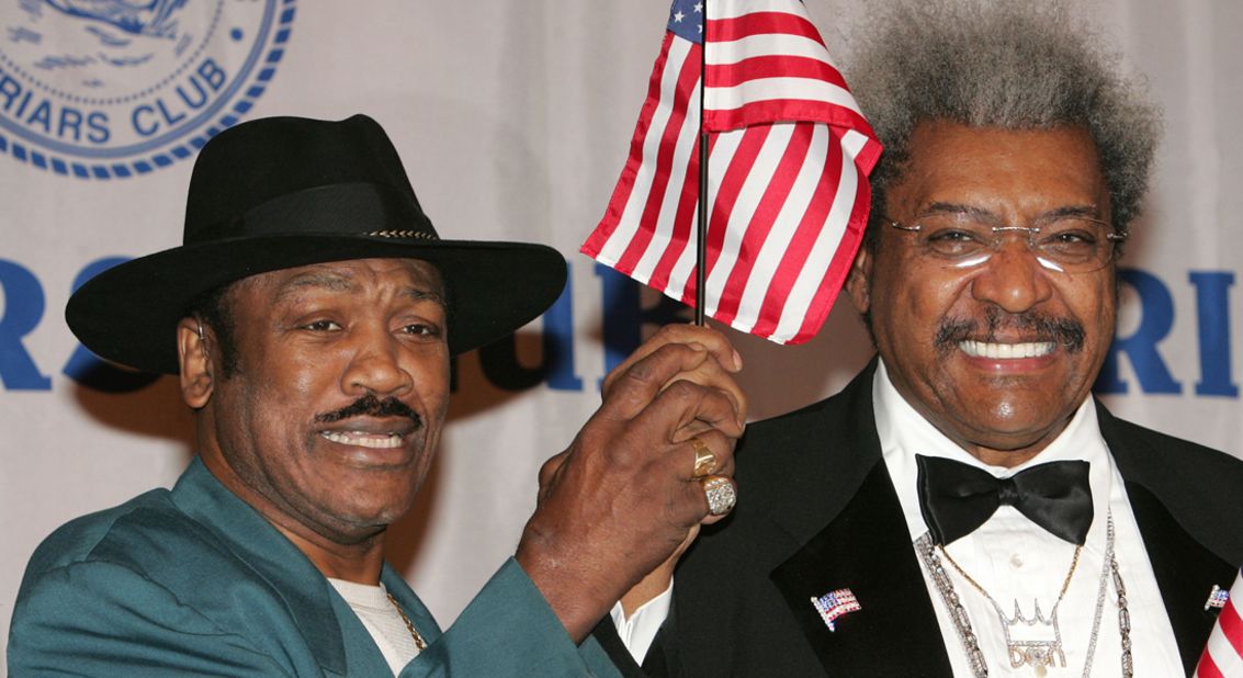 Frazier and boxing promoter Don King attend the roasting of Don King at the Friars Club in 2005 in New York.  